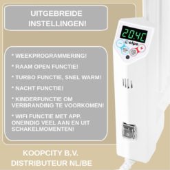 Alternative view of Oliegevulde Elektrische Radiator 1500W – Wifi Thermostaat – IP44 – Stil & Energiezuinig