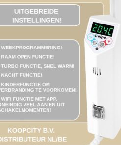 Alternative view of Oliegevulde Elektrische Radiator 1500W – Wifi Thermostaat – IP44 – Stil & Energiezuinig